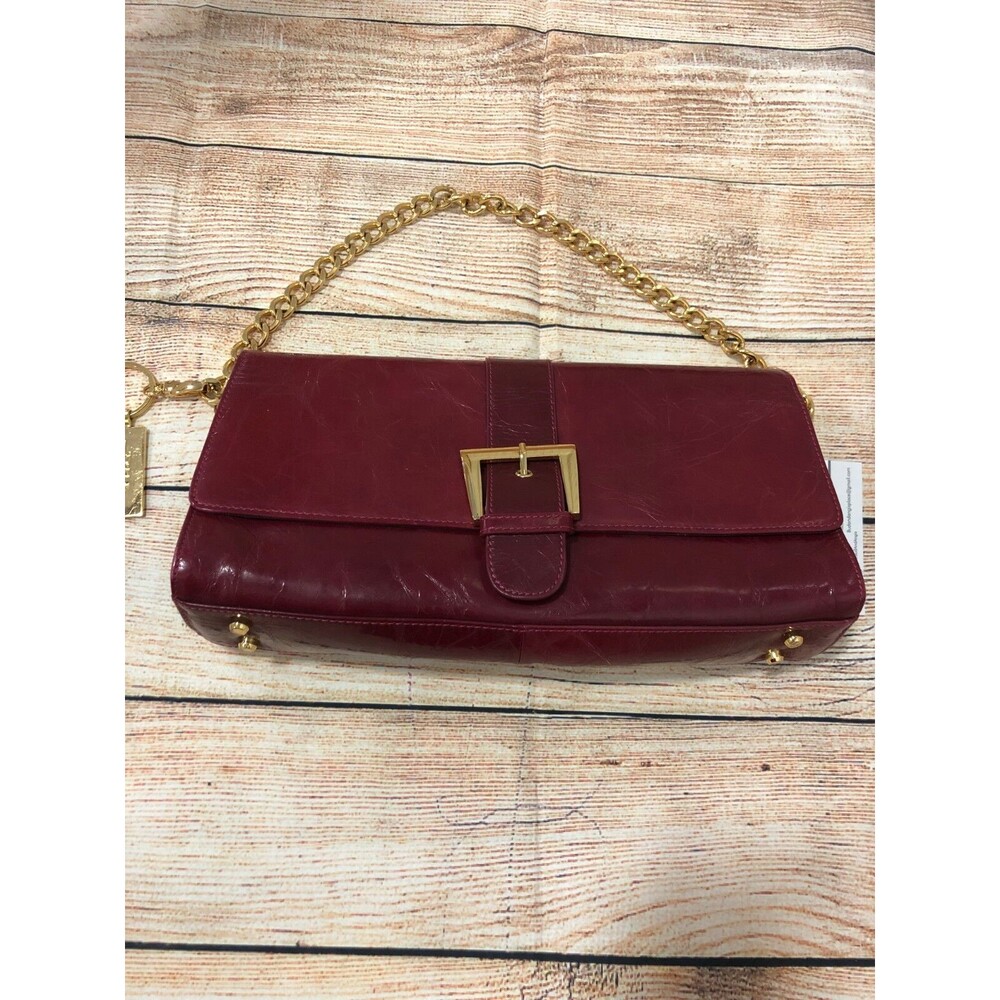 The Find Women's Handbag Dark Red Leather With Brass Hardware Clutch Nwot